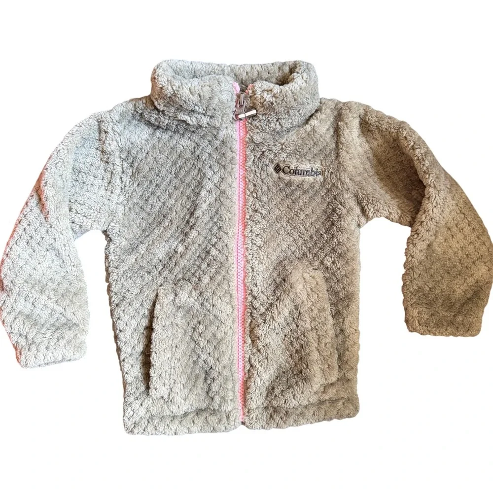 Columbia Gorpcore Cozy Kids Full Zip Green Pink Fleece Jacket